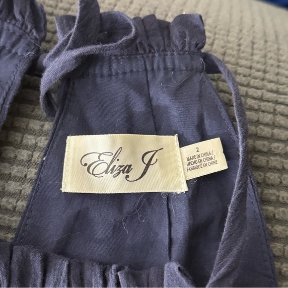 Elisa J Navy Blue Halter Midi Dress Cotton Lace Tiered Boho Size 2 cottagecore - Picture 5 of 7